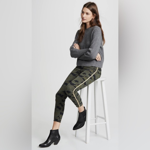 L’AGENCE Margot Stretch Denim Camo Jeans With Gold Side Stripe, New - Picture 6 of 15